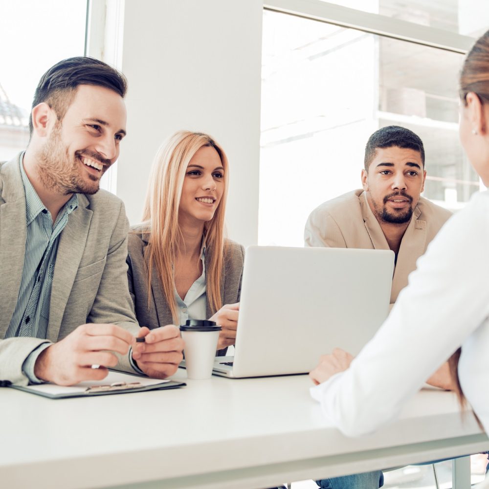 Young attractive woman during job interview.
